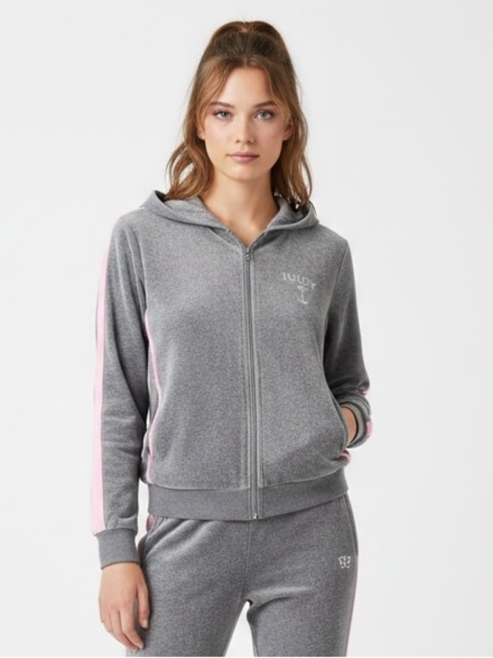 Juicy Couture | Gray logo Y2K full zip velour track jacket junior’s size…